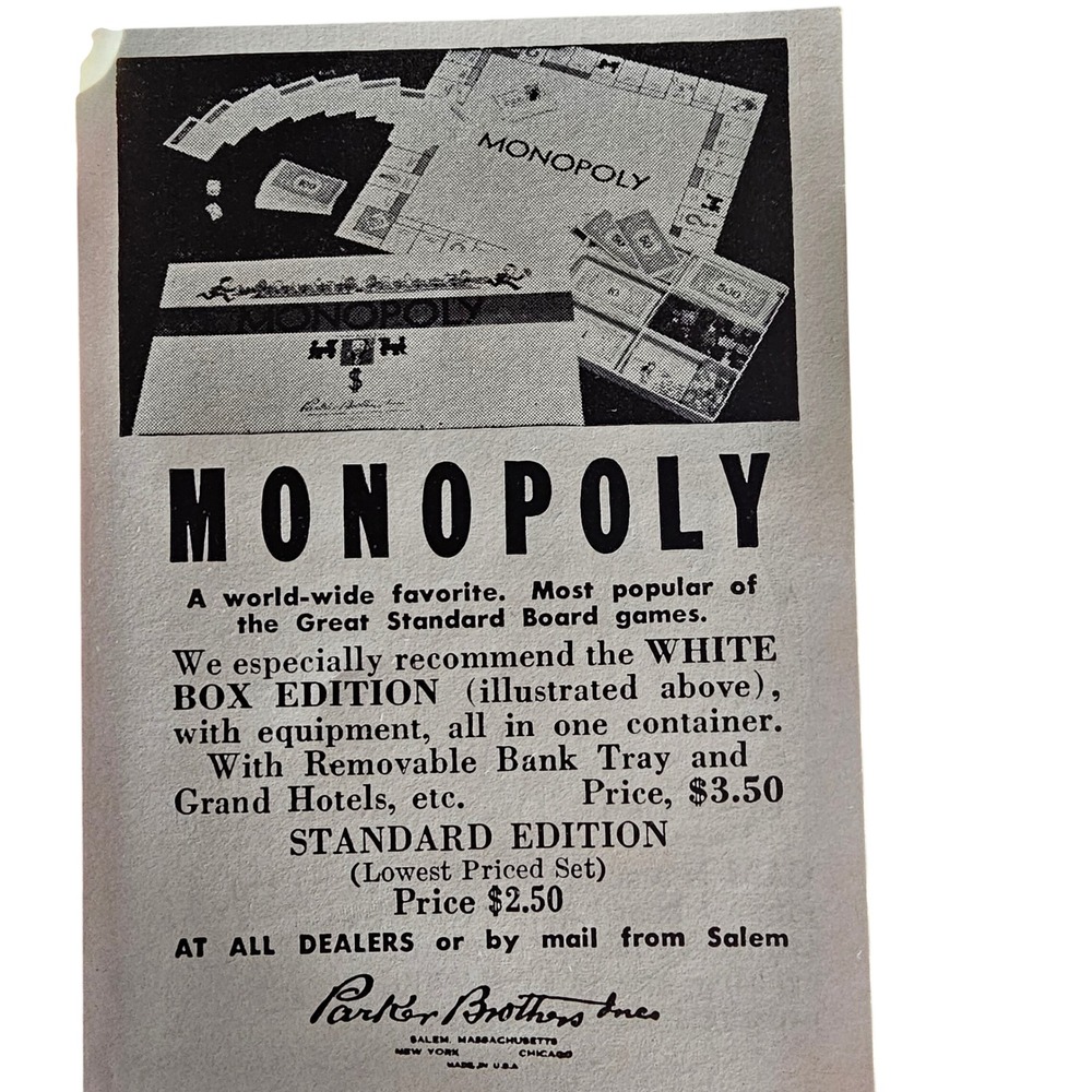 Vintage Parker Brothers Monopoly Childrens Hour Board Game Print Advertisement